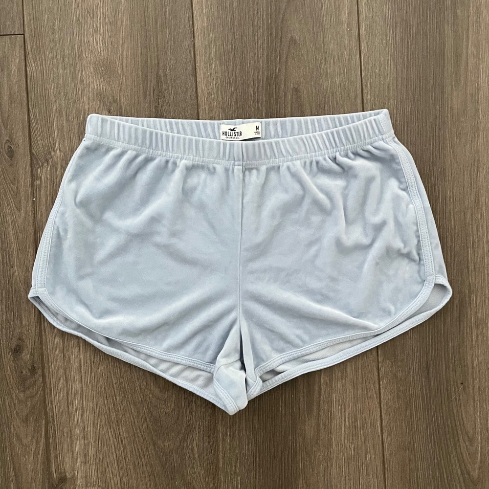 Hollister Womens Light Blue Velvet Velour Lounge Dolphin Shorts Size M